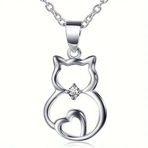 Silver Cat Necklace, Silver Cat Pendant Necklace
